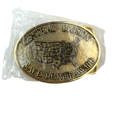 Vintage Central Division Safe Driver Award Belt Buckle Getty 1982 24K Overlay