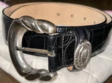 Vintage Brighton Belt S48703 Black Croc W/Silver-Tone Buckle & Medallion 32” Sm.