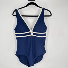 Jantzen Women's Plunging Open Back Slimming One Piece Swimsuit Blue Size 10