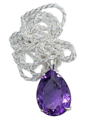 17,35 Karat satte lila Birne Amethyst Sterlingsilber Anhänger Seil Kette B22A102