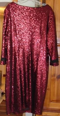Lane Bryant Stretchy Sequin PARTY DRESS Red 3/4 Sleeve Boat Neck Lined size  18