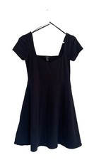 Forever 21 Womens Black Square Neck Smocked Back Swing Dress Sz M