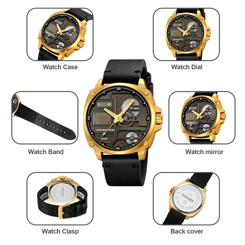 2025 SKMEI Men's Fashion Quartz Watch Big Case Hollow Leather Strap Wristwatch - Image 3 of 4