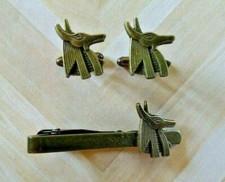 Antique Bronze Anubis Ancient Egyptian God of the Dead Tie Clip Clasp Cuff Links