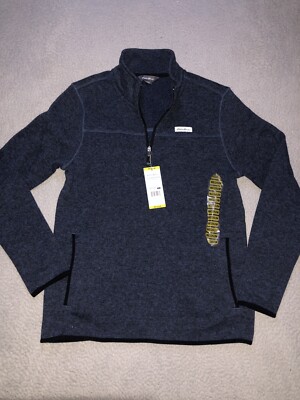 Eddie Bauer Sweater Mens Medium Zip Pullover Fleece Blue Outdoor Hiking 