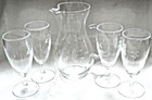 Antique Vintage Glass Cordial Set, Pitcher and 4 Cordial glasses Etched — photo 1