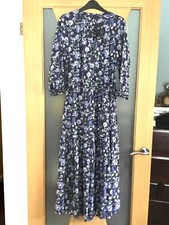 marks and spencer Sz 12 Dress Maxi Navy Floral Tiered Skirt Pure Cotton Bnwt