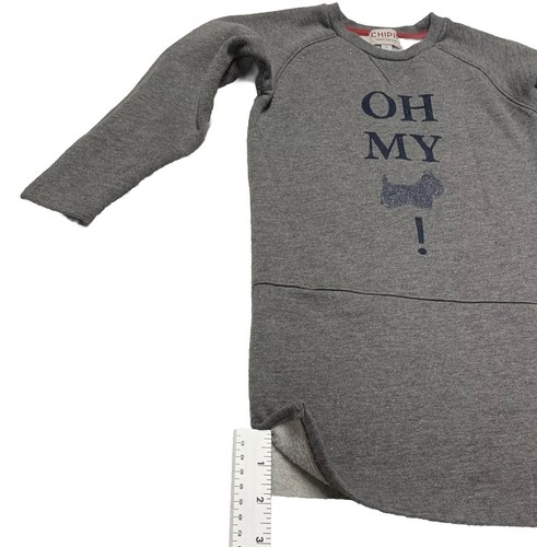 Chipie Girls Size 6 Heather Gray Fleece Sweatshirt Dress Scottish Dog Glitter - Picture 4 of 14