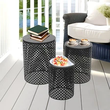 3 Pcs Outdoor Side Table Metal Frame Accent Table Modern End Table (S/M/L)