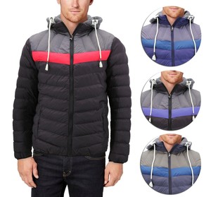 Men's Retro Puffer Rain Coat Removable Hood Lightweight Zipper Slim Fit Jacket