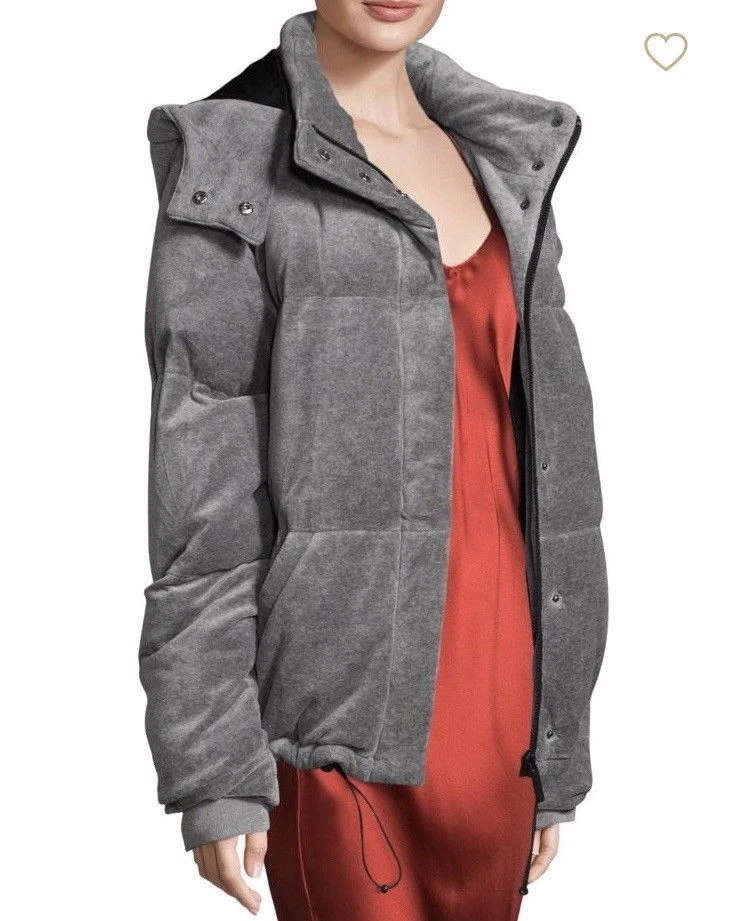 NWT KENDALL KYLIE GRAY VELOUR PUFFER JACKET SIZE Medium 335