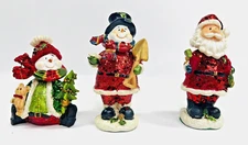 Sparkly Bobble Body Santa & 2 Snowmen Holding Tree And Gift
