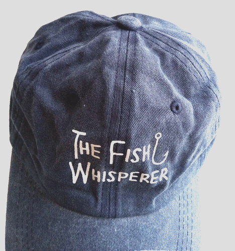 Casquette/chapeau de baseball réglable en toile bleue denim vieilli " Le chuchoteur de poisson " - Photo 3/6