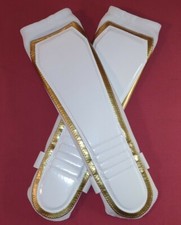 Pro Wrestling KICKPADS White with Gold Outline - Gear TRUNKS KNEEPADS New