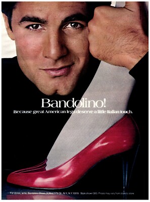 1983 Bandolino Shoes Print Ad, 80's High Heel Pump Stocking Man