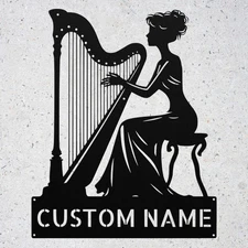 Personalized Harpist Name Metal Sign Home Studio Decor Harp Player Wall Art Gift