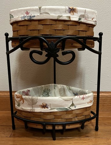 Longaberger Wrought Iron 2 Tier Corner Stand 2 Baskets and 2 Liners