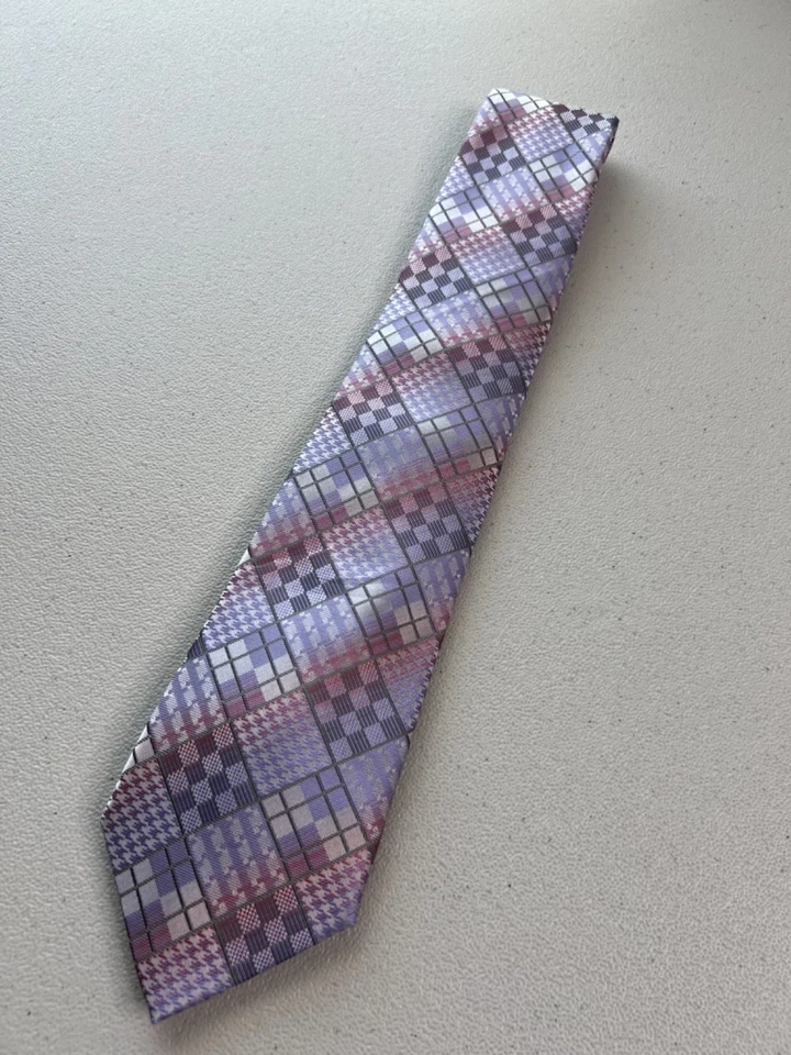 Brand Q фиолетовый, розовый и белый клетчатый дизайнерский галстук из микрофибры - Изображение 3 из 4