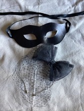 Masquerade Mask Black With Tie  Headband With Bow  Netting Face Cover