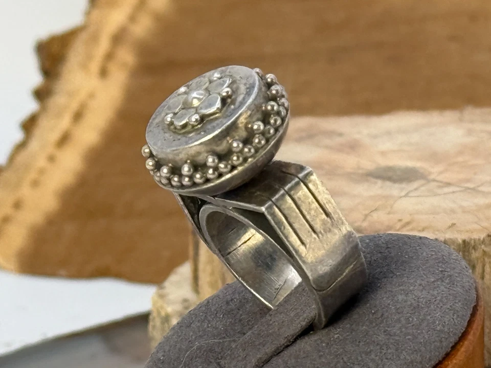 Anillo flor mexicana vintage de plata esterlina pesado en talla 7--LBB25.102 Foto 4 de 4