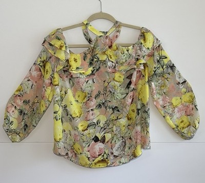 INCInternational Concepts Women s Floral Cold Shoulder Blouse Medium Halter Ruff