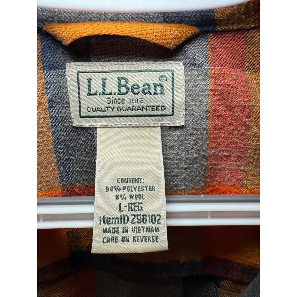 LL Bean Plaid Flannel Wool Blend Snap Button Mens Large Outdoor Hunting Chore - Image 2 of 4