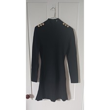 Michael Kors Stretch Black Gold Button Long Sleeve Sweater Minidress