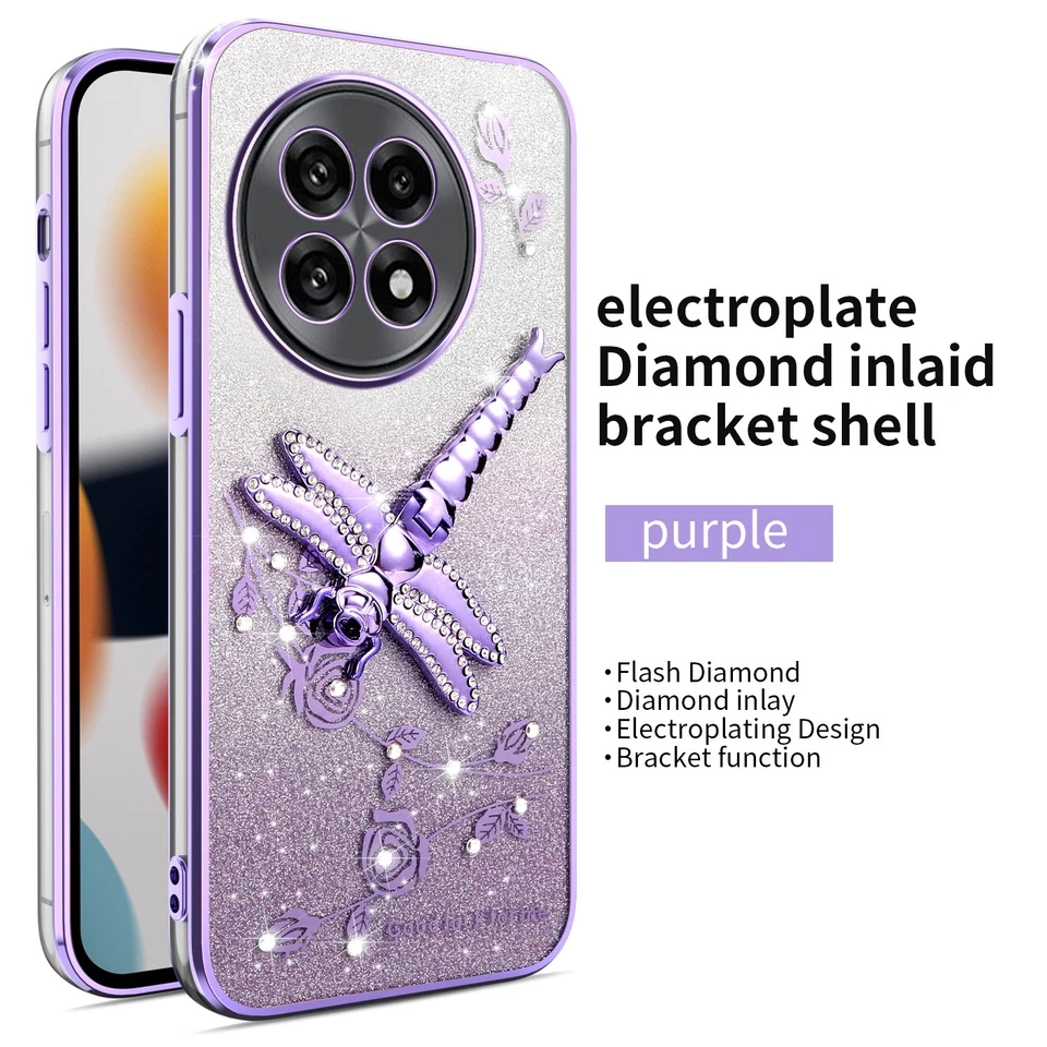 For OnePlus 13R, Fashion Bling Glitter Butterfly Stand Soft Clear Cover Case - Image 3 of 4