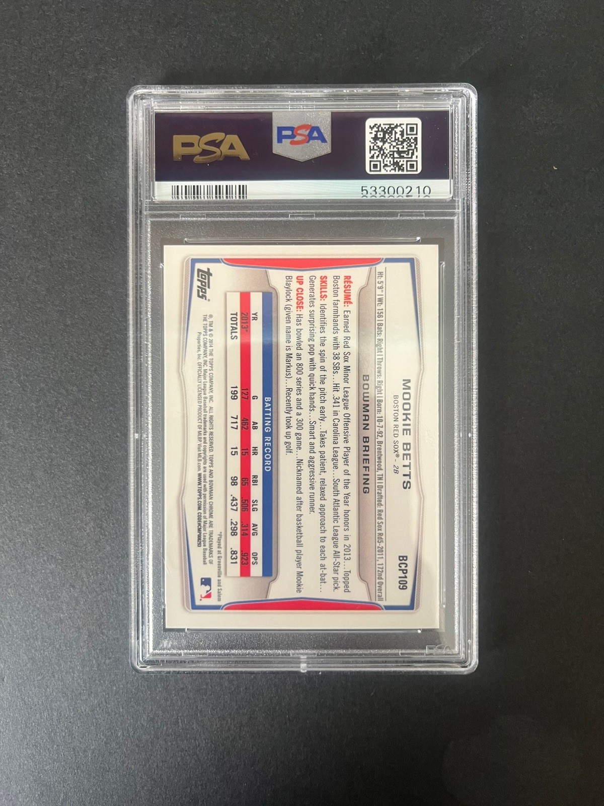 2014 Bowman Chrome BCP109  Mookie Betts  1st Bowman  PSA8 NM-MT view 2