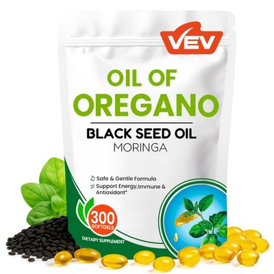 VEV Oil of Oregano with Black Seed & 300 Count (Pack 1), White, Green 