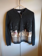 Croft Barrow Women's Christmas Sweater Small Front Zip Snowmen Holiday Xmas