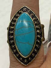 Faux Turquoise Stretch Ring-Decorative Edge-Size 7 to 8