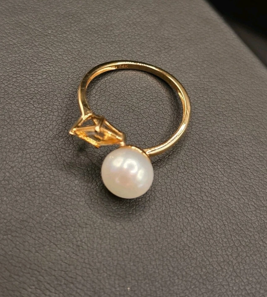 Anillo de perlas y citrinos de oro de 14K Foto 3 de 4