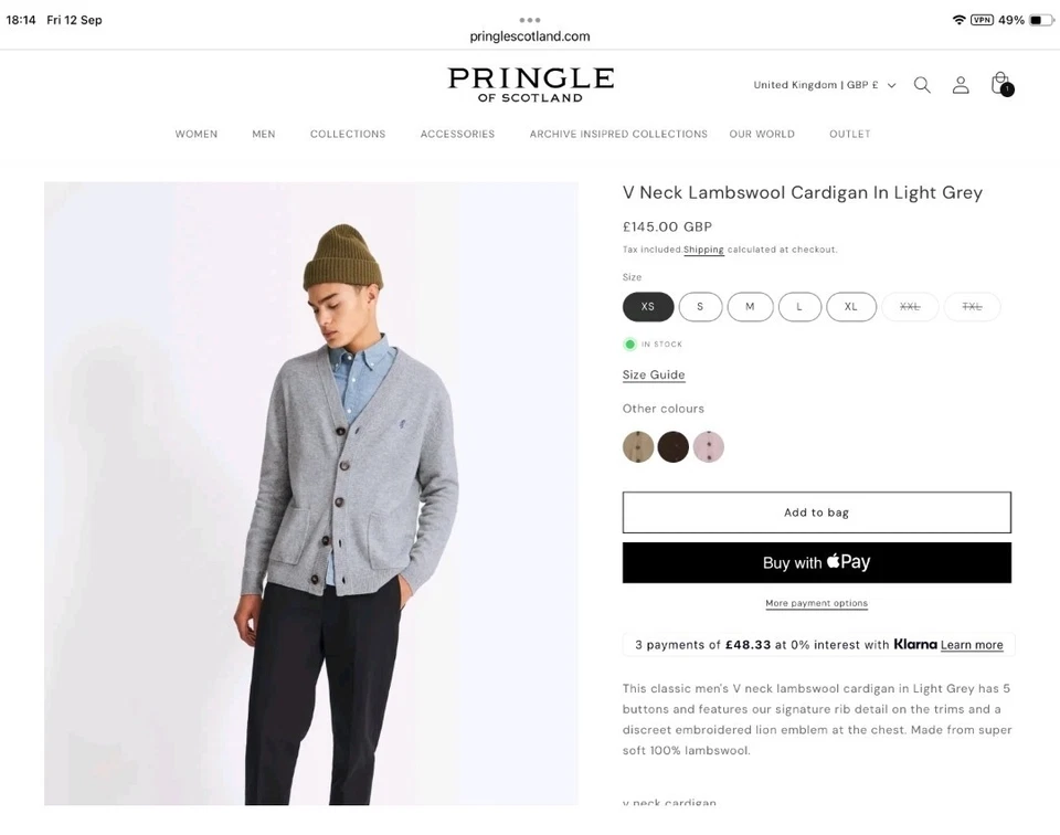 Pringle of Scotland Lambswool Cardigan Grey XL 100% Wool V Neck Button Knit - Image 4 of 4