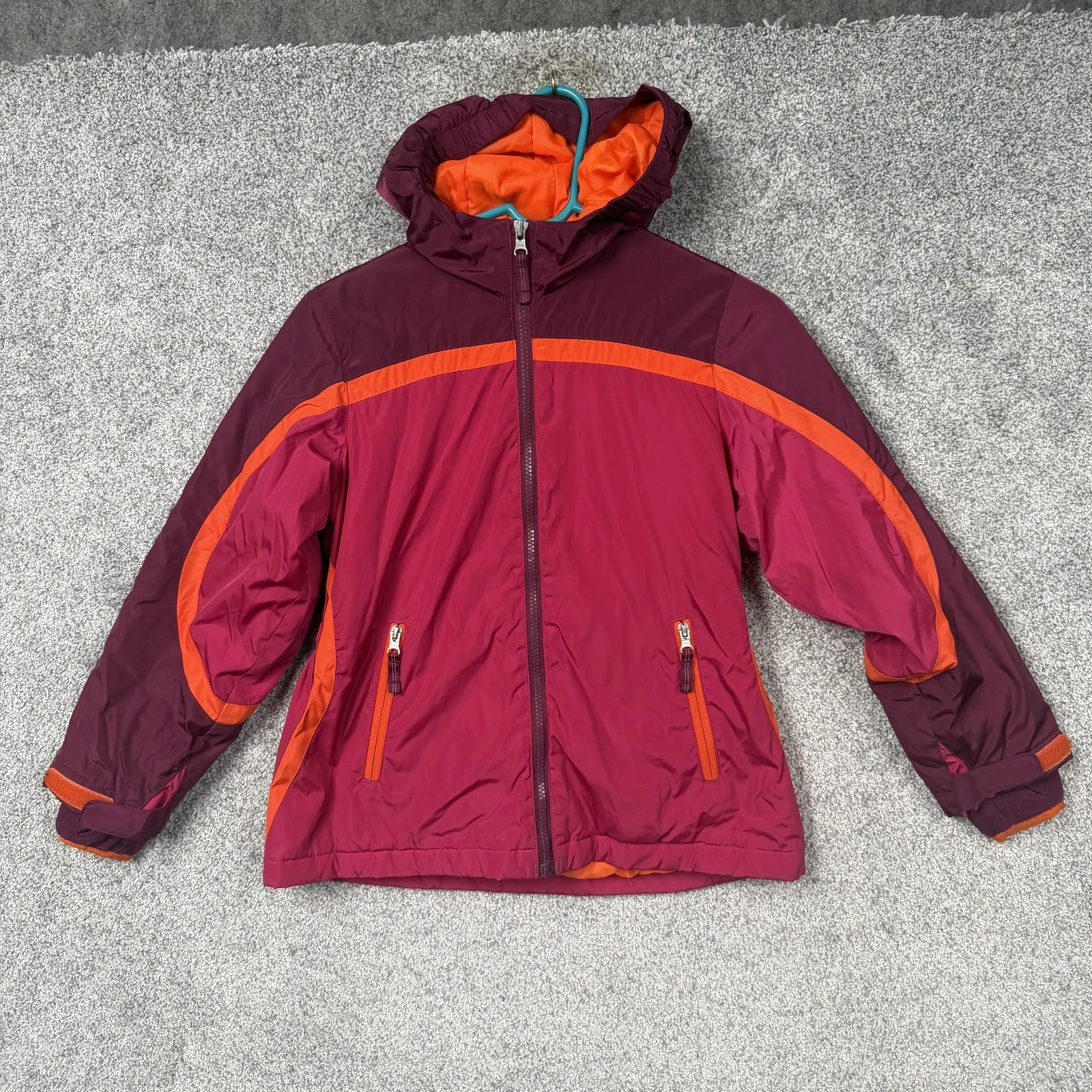 Lands' End Ski Jacket Kids Small Multicolor Colorblock Hooded Insulated Winter