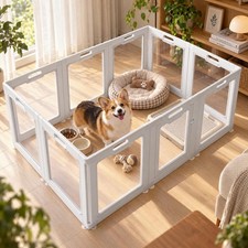 Clear Acrylic Dog Playpen Indoor for Small Dogs, 23.6" 10 Panels White Puppy ...
