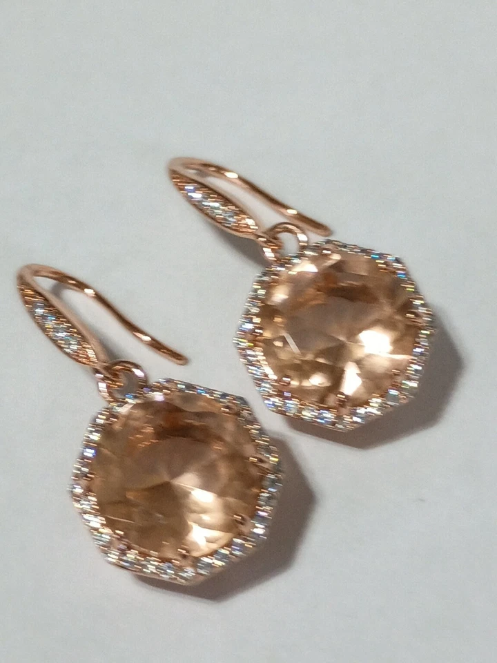 Pendientes colgantes tono oro rosa y rubor y diamantes de imitación transparentes - Glam Princess clásicos Foto 3 de 4