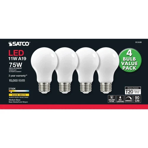 11 Watt A19 LED - 75W Replacement - Soft White - Medium base - 2700K - 120V - 4- - Picture 4 of 7