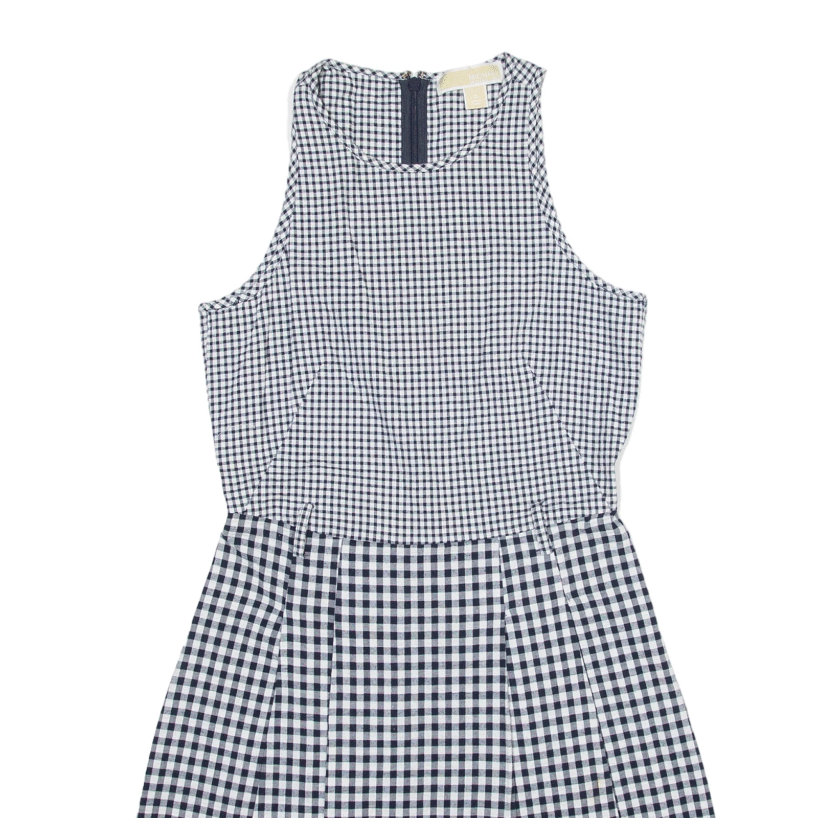Abito MICHAEL KORS aderente e svasato bianco Gingham senza maniche corto donna UK 8