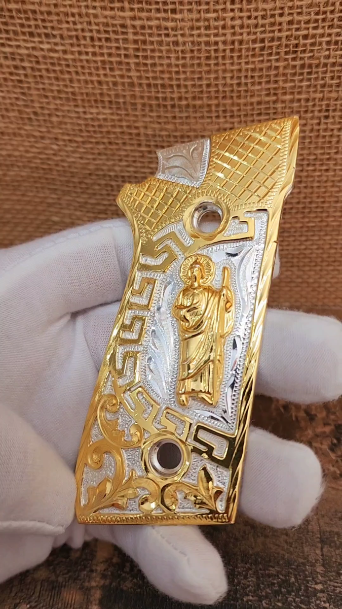 San Judas Taurus pt92 mexican cachas gun pistol premium grips 24k