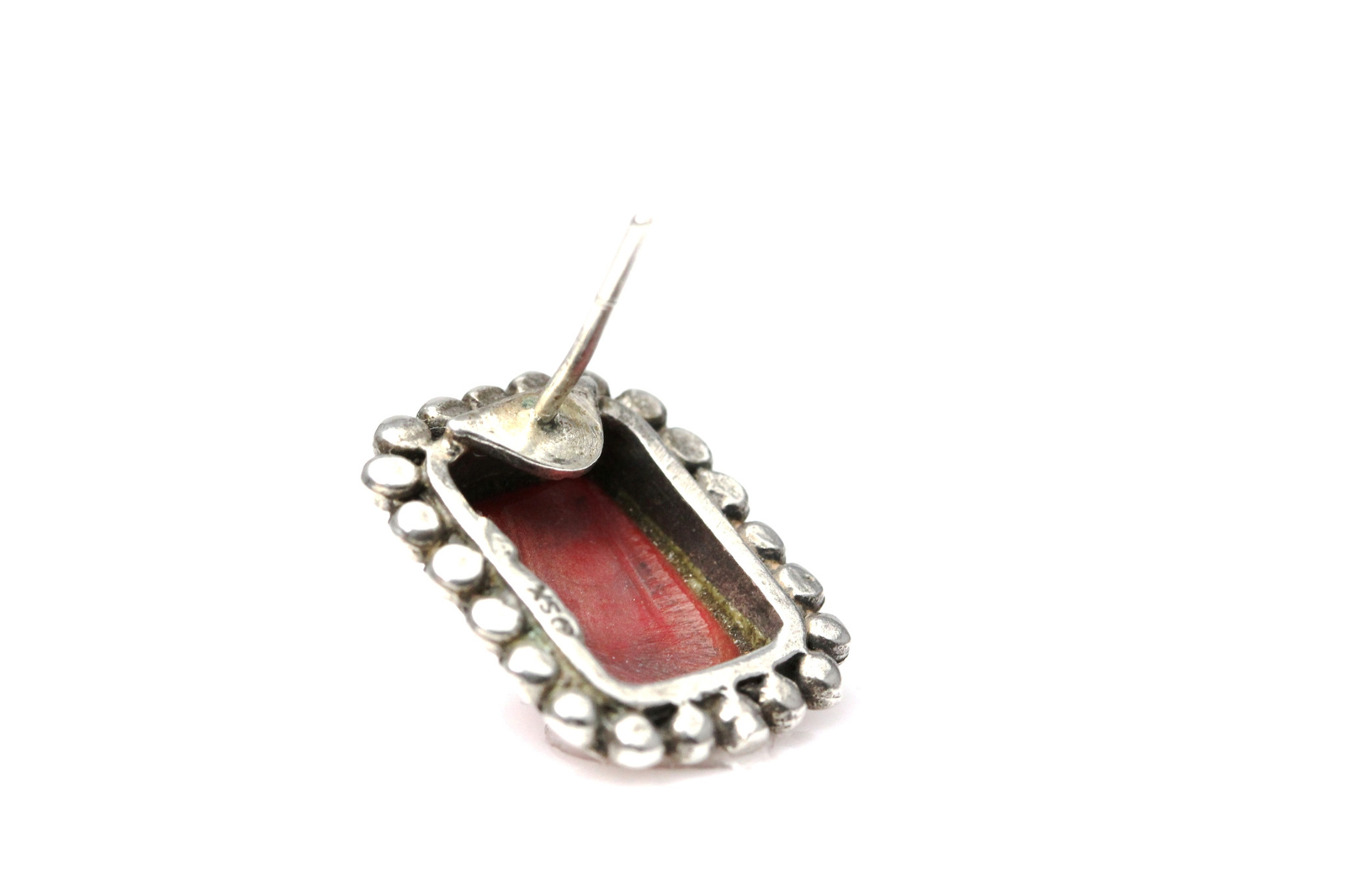 Rectangular Shape Red Stone Sterling Silver 925 E… - image 3