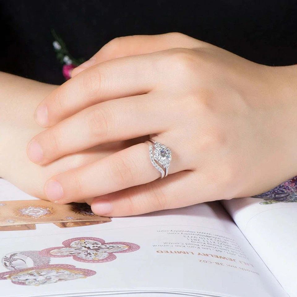 1.76 CT White Round Lab Created Engagement Wedding Ring Set Solid 14K White Gold - Image 3 of 3