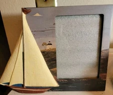 WARREN KIMBLE  SAILBOAT PICTURE FRAME FOR 5X7 FOLK ARTIST BEACH HOUSE NAUTICAL 