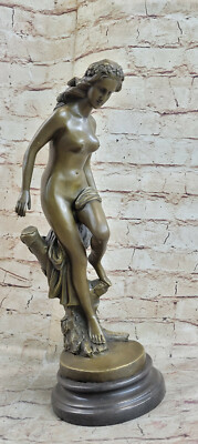 Unterzeichnet Französisch Dalou Fair Maiden Messingskulptur Kunst Marmor Artwork