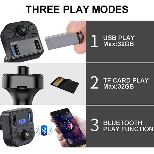 Wireless In-Car Bluetooth FM Transmitter MP3 Radio Adapter Car Fast USB Charger - Picture 6 of 9