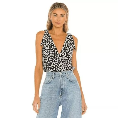 FREE PEOPLE Bare It All Bodysuit Top Cheetah Viscose Lace Snap On Bottom Sz S