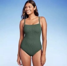 Women's Pucker Textured Square Neck High Coverage One Piece Swimsuit Kona Sol 16