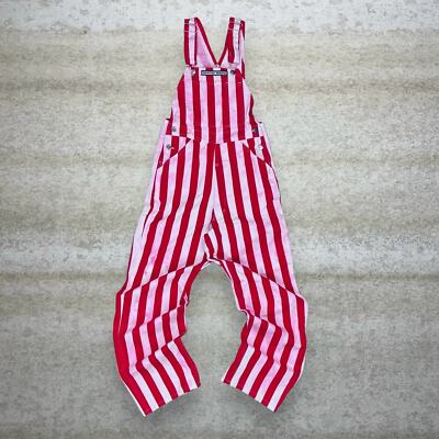 Vintage Game Bibs Overalls Mens XS Red White Striped Baggy Fit