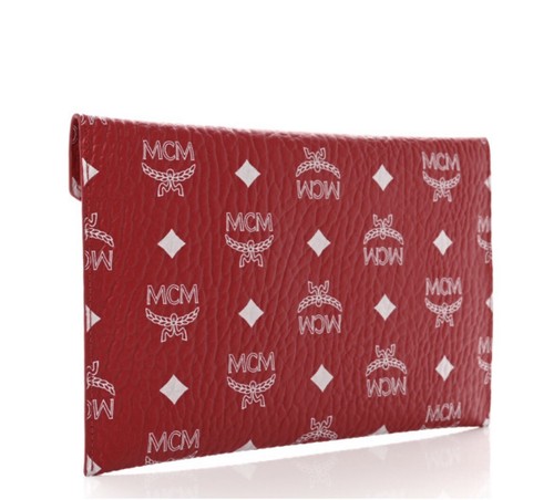 NEW MCM Visetos Monogram Red White Envelope Clutch Coated Canvas w/ Box Gift - Picture 4 of 16