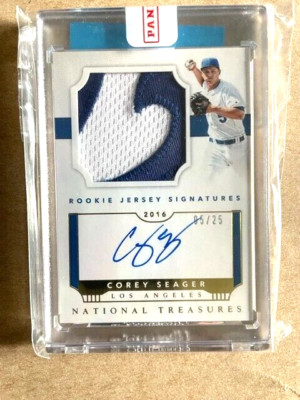 2016 National Treasures Auto Patch Corey Seager RC Rookie #5/25 Jersey # 1 of 1!